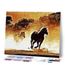 Afbeelding in Gallery-weergave laden, Diamond Painting - Paarden in actie 40x50cm reeds ingelijst