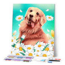 Afbeelding in Gallery-weergave laden, Diamond Painting - Golden Retriever spelend in de bloemen