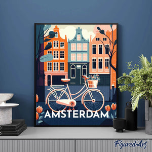 Diamond Painting - Reisposter Amsterdam reeds ingelijst