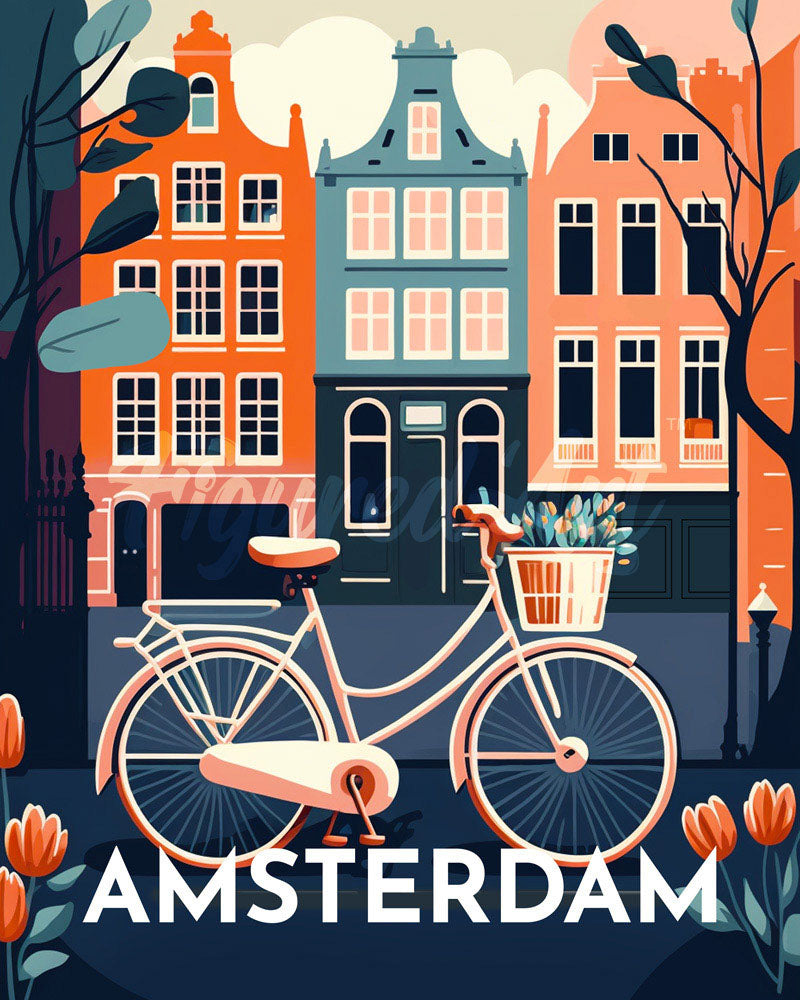 Diamond Painting - Reisposter Amsterdam reeds ingelijst