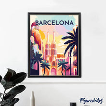 Afbeelding in Gallery-weergave laden, Diamond Painting - Reisposter Barcelona reeds ingelijst