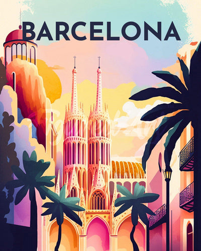 Diamond Painting - Reisposter Barcelona reeds ingelijst