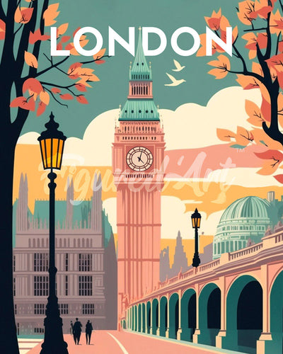 Diamond Painting - Reisposter Londen II reeds ingelijst