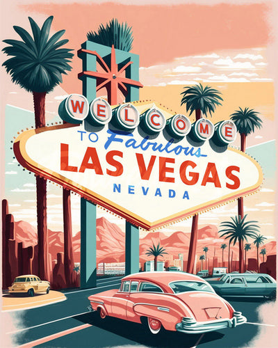 Diamond Painting - Reisposter Las Vegas reeds ingelijst