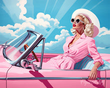 Afbeelding in Gallery-weergave laden, Diamond Painting - Diva in een Roze Retro Auto