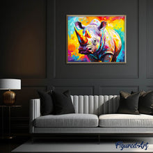 Afbeelding in Gallery-weergave laden, Diamond Painting - Kleurrijke Abstracte Neushoorn 40x50cm reeds ingelijst