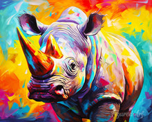 Afbeelding in Gallery-weergave laden, Diamond Painting - Kleurrijke Abstracte Neushoorn 40x50cm reeds ingelijst