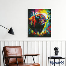 Afbeelding in Gallery-weergave laden, Diamond Painting - Kleurrijke Abstracte Bison 40x50cm reeds ingelijst