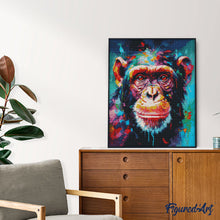 Afbeelding in Gallery-weergave laden, Diamond Painting - Kleurrijke Abstracte Chimpansee 40x50cm reeds ingelijst
