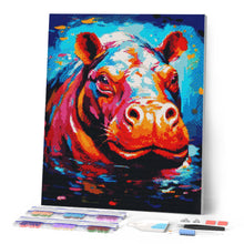 Afbeelding in Gallery-weergave laden, Diamond Painting - Kleurrijke Abstracte Nijlpaard 40x50cm reeds ingelijst
