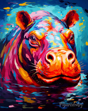 Afbeelding in Gallery-weergave laden, Diamond Painting - Kleurrijke Abstracte Nijlpaard 40x50cm reeds ingelijst