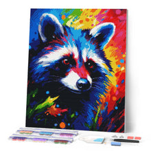 Afbeelding in Gallery-weergave laden, Diamond Painting - Kleurrijke Abstracte Wasbeer 40x50cm reeds ingelijst
