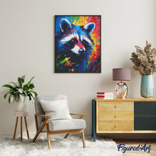 Afbeelding in Gallery-weergave laden, Diamond Painting - Kleurrijke Abstracte Wasbeer 40x50cm reeds ingelijst