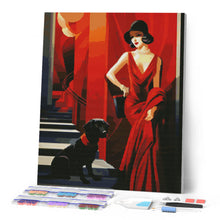 Afbeelding in Gallery-weergave laden, Diamond Painting - Art Deco Vrouw met haar Hond
