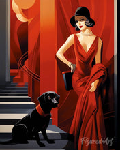 Afbeelding in Gallery-weergave laden, Diamond Painting - Art Deco Vrouw met haar Hond