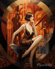 Afbeelding in Gallery-weergave laden, Diamond Painting - Zittende Art Deco Vrouw reeds ingelijst