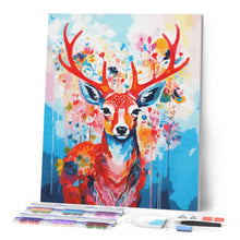 Afbeelding in Gallery-weergave laden, Diamond Painting - Kleurrijke Hert in Bloei reeds ingelijst