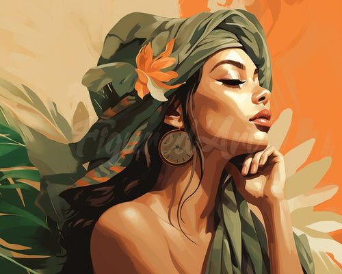 Diamond Painting - Vrouw in Afrikaanse Tulband reeds ingelijst