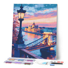 Afbeelding in Gallery-weergave laden, Diamond Painting - Boedapest bij Schemering reeds ingelijst