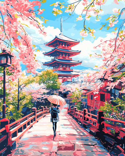 Diamond Painting - Kyoto in Bloei reeds ingelijst