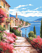 Afbeelding in Gallery-weergave laden, Diamond Painting - Meer van Como in Bloei reeds ingelijst