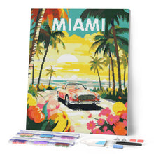 Afbeelding in Gallery-weergave laden, Diamond Painting - Reisposter zonsondergang in Miami reeds ingelijst