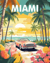 Afbeelding in Gallery-weergave laden, Diamond Painting - Reisposter zonsondergang in Miami reeds ingelijst