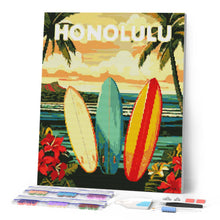 Afbeelding in Gallery-weergave laden, Diamond Painting - Reisposter Honolulu reeds ingelijst