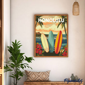 Diamond Painting - Reisposter Honolulu reeds ingelijst