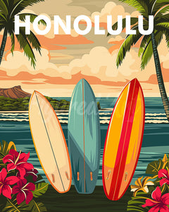 Diamond Painting - Reisposter Honolulu reeds ingelijst