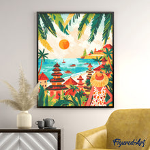 Afbeelding in Gallery-weergave laden, Diamond Painting - Zonsondergang in Bali reeds ingelijst