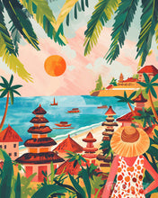 Afbeelding in Gallery-weergave laden, Diamond Painting - Zonsondergang in Bali reeds ingelijst