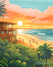 Afbeelding in Gallery-weergave laden, Diamond Painting - Strandclub bij zonsondergang reeds ingelijst