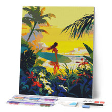 Afbeelding in Gallery-weergave laden, Diamond Painting - Surfer bij zonsondergang reeds ingelijst