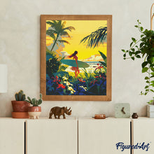 Afbeelding in Gallery-weergave laden, Diamond Painting - Surfer bij zonsondergang reeds ingelijst