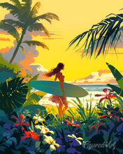 Afbeelding in Gallery-weergave laden, Diamond Painting - Surfer bij zonsondergang reeds ingelijst