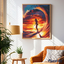 Afbeelding in Gallery-weergave laden, Diamond Painting - Surfer meisje en de grote golf reeds ingelijst