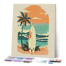 Afbeelding in Gallery-weergave laden, Diamond Painting - Surfplank op het strand reeds ingelijst