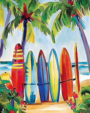 Afbeelding in Gallery-weergave laden, Diamond Painting - Kleurrijke surfplanken reeds ingelijst