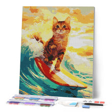 Afbeelding in Gallery-weergave laden, Diamond Painting - Surfende kat reeds ingelijst