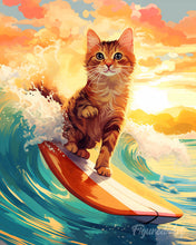 Afbeelding in Gallery-weergave laden, Diamond Painting - Surfende kat reeds ingelijst