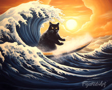 Afbeelding in Gallery-weergave laden, Diamond Painting - De grote golf van de zwarte kat reeds ingelijst