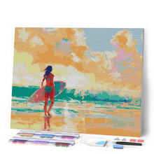 Afbeelding in Gallery-weergave laden, Diamond Painting - Surfer meisje bij zonsopgang