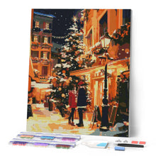 Afbeelding in Gallery-weergave laden, Diamond Painting - Kerstkoppel in de stad reeds ingelijst