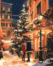 Afbeelding in Gallery-weergave laden, Diamond Painting - Kerstkoppel in de stad reeds ingelijst
