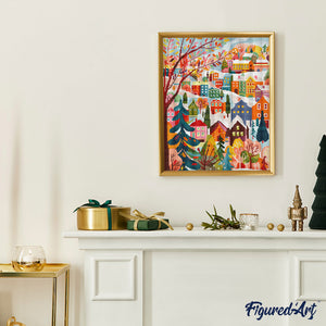 Diamond Painting - Kleurrijk winterdorp