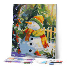 Afbeelding in Gallery-weergave laden, Diamond Painting - Vrolijke sneeuwpop reeds ingelijst