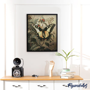 Diamond Painting - Zwaluwstaart en Witte Bloemen reeds ingelijst