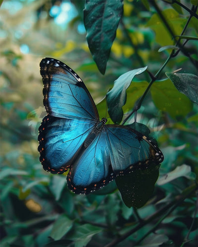 Diamond Painting - Blauwe Morpho Vlinder reeds ingelijst