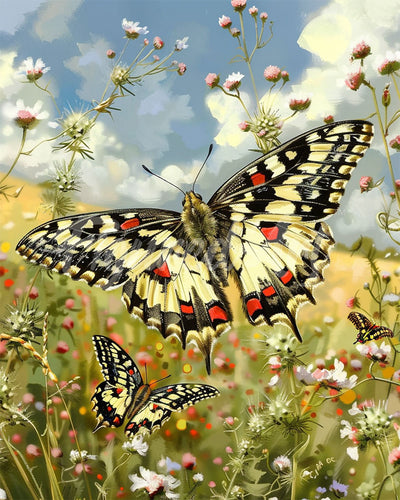 Diamond Painting - Proserpine Vlinder en Wilde Bloemen reeds ingelijst